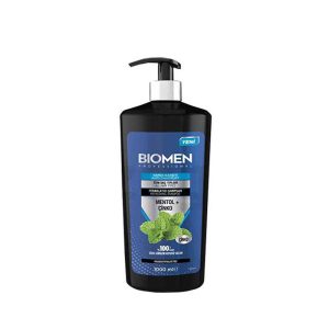 شامپو ضد شوره و طراوت بخش بیومن Biomen حاوی منتول و روی, مناسب انواع مو 1000 میل