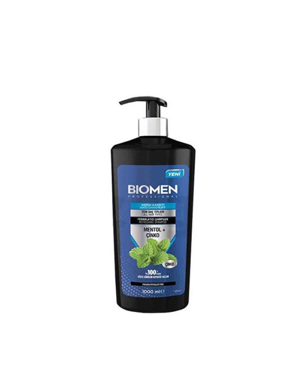 شامپو ضد شوره و طراوت بخش بیومن Biomen حاوی منتول و روی, مناسب انواع مو 1000 میل