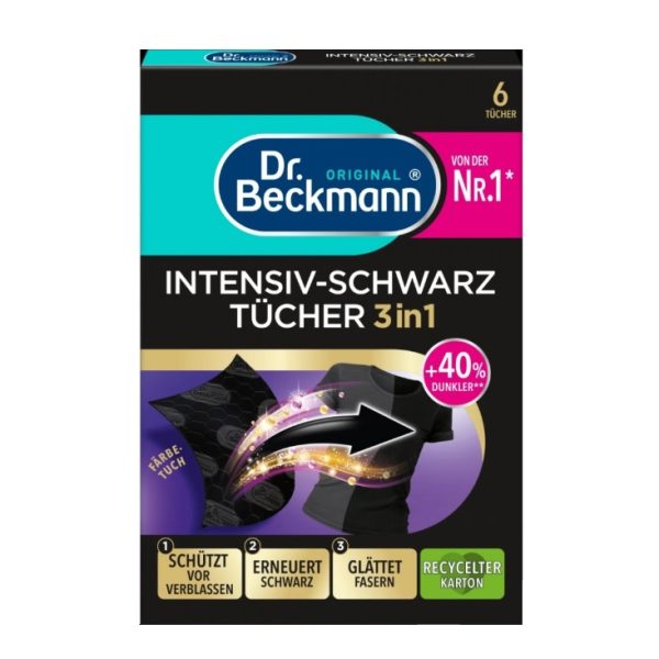 دستمال شست‌وشوی دکتر بکمن Dr. Beckmann مدل 3in1 Intensiv-Schwarz Tücher بسته 6 عددی